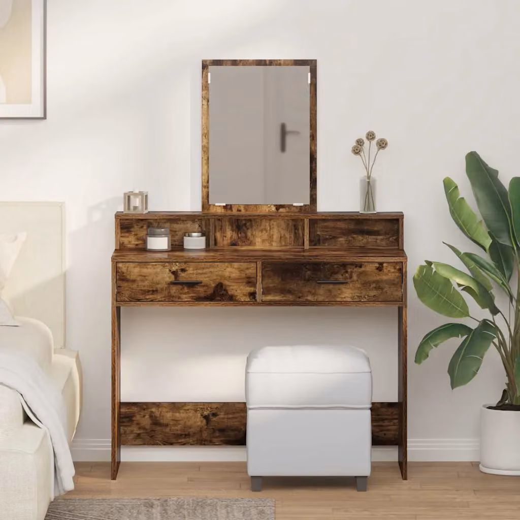 vidaXL Tavolo da Trucco Moderno in Rovere Fumé Marrone L: 100 cm, P: 41 cm, H: 140 cm
