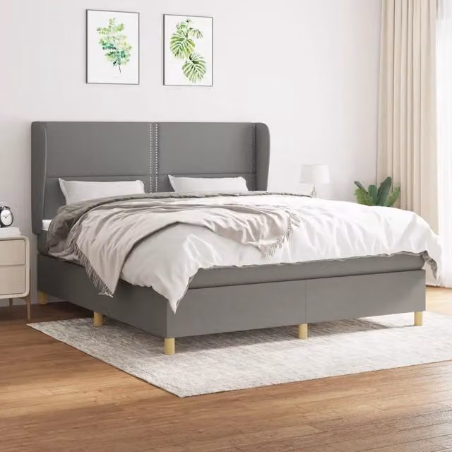 vidaXL Letto Ibrido con Materasso a Molle Grigio e Bianco L/P/H: 180 x 200 x 128 cm