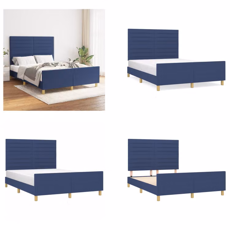 vidaXL Letto con testiera blu 140x200 cm Tessuto - Letto con testiera - Letto con testiera - Letto - Letto con testiera