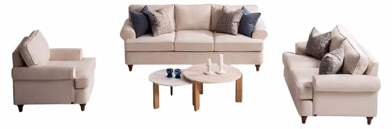 Komplettes Wohnzimmer-Set: 3-Sitzer, 2-Sitzer und Sessel – Stilvoll