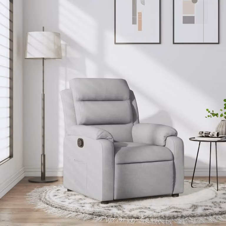 vidaXL Poltrona reclinabile relax in tessuto grigio con braccioli e struttura in legno e metallo