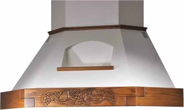 Cappa da parete IPERBRIKO bianca con display LED e filtro a carboni attivi in metallo e legno