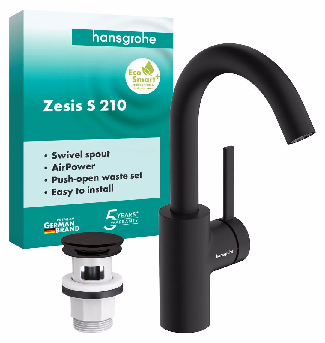 hansgrohe Zesis S Mitigeur monocommandé pour lavabo 210 CoolStart, avec bec pivotant et vidage Push-Open, 74742670, 74742670