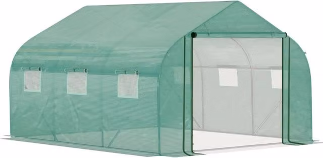 Serra Tunnel da Giardino Xylo Verde con 6 Finestre in Polietilene PE 140g/m2, L: 3,5 m, P: 3 m, H: 2 m