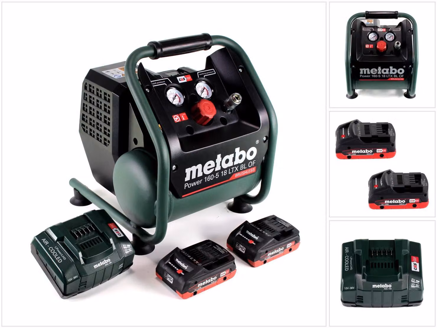 Compressore a batteria Metabo Power 160-5 18 LTX BL OF 18 V 8,0 bar Brushless + 2 batterie LiHD da 4,0 Ah + caricabatterie