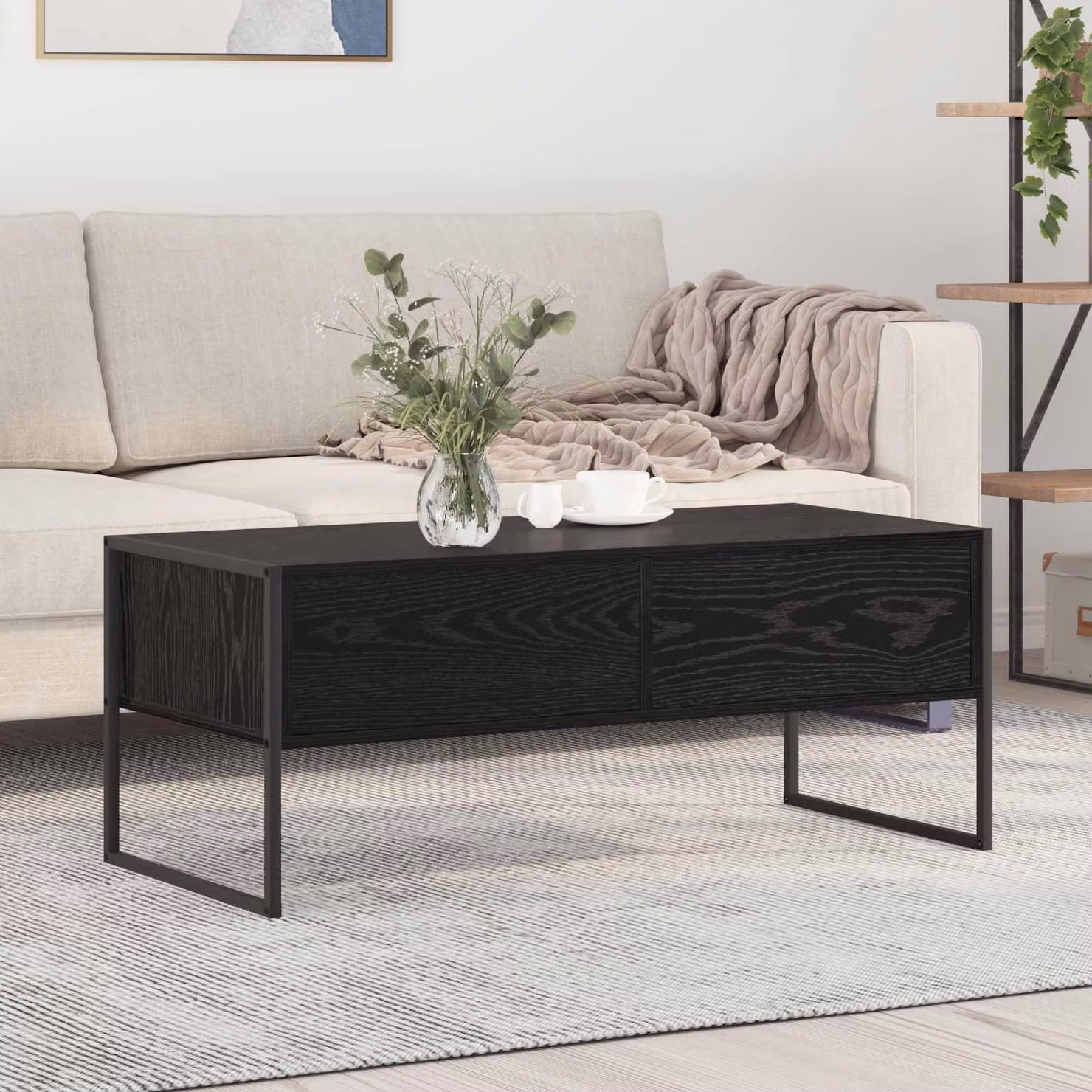 vidaXL Tavolino da salotto rettangolare in stile industriale, colore nero, L 100 x P 46 x H 40 cm