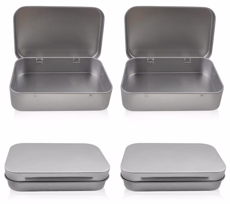 4 piccole scatole metalliche, mini contenitori rettangolari per monete e chiavi