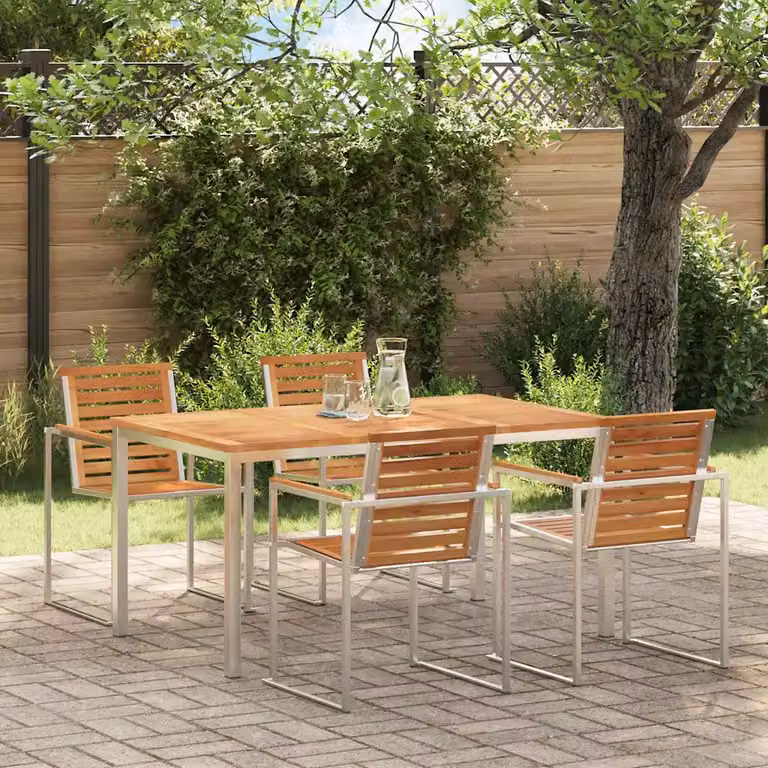 vidaXL Tavolo da pranzo rettangolare moderno in legno di teak e acciaio inossidabile marrone L/P/H: 150 x 90 x 75 cm