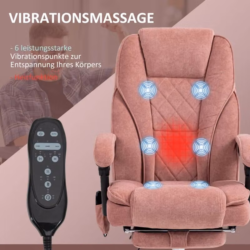 Poltrona da ufficio ergonomica rosa con massaggio, riscaldamento, reclinazione e poggiapiedi in tessuto – 2