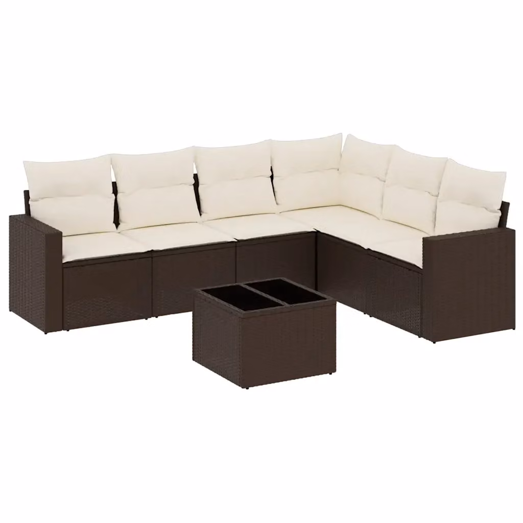 Set di divani da giardino vidaXL 7 pz a forma di L in polyrattan marrone con cuscini inclusi – 2