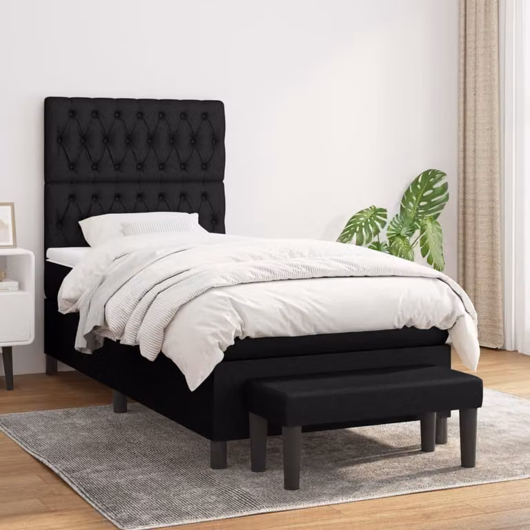 The Living Store Letto a molle con materasso nero 100x200 cm in tessuto