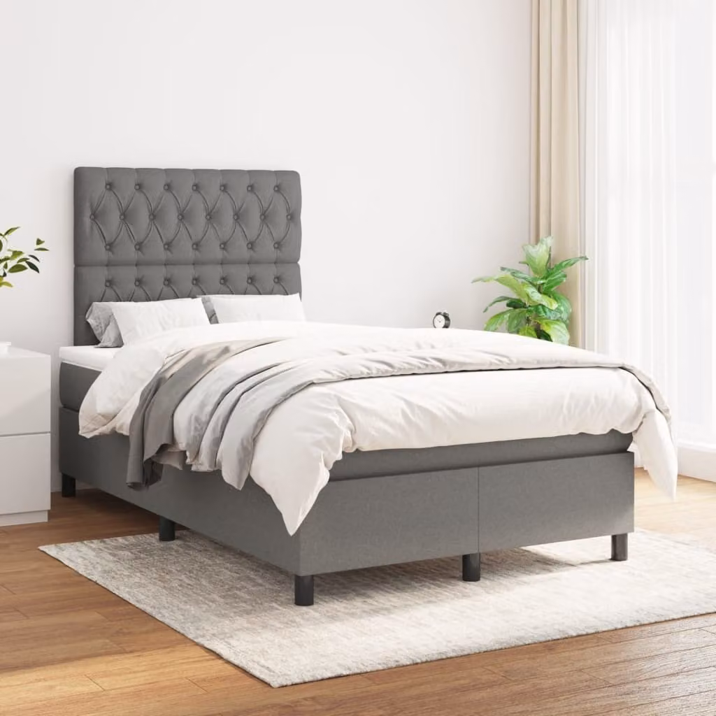 The Living Store Letto a molle con materasso grigio scuro 120x200 cm in tessuto
