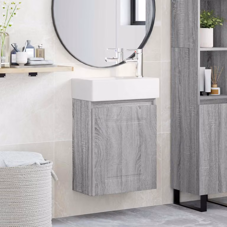 Mobile bagno con rubinetto vidaXL in stile moderno, colore grigio e bianco, L: 45,5 cm, P: 22,5 cm, H: 84 cm
