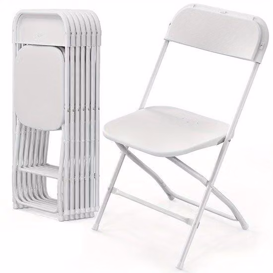 Set da 8 posti, sedie da giardino, sedie da campeggio, sedie in metallo, sedie impilabili, sedie con una capacità di carico di 158 kg, sedie nere e bianche, mobili da esterno sostenibili, sedie facili da trasportare.