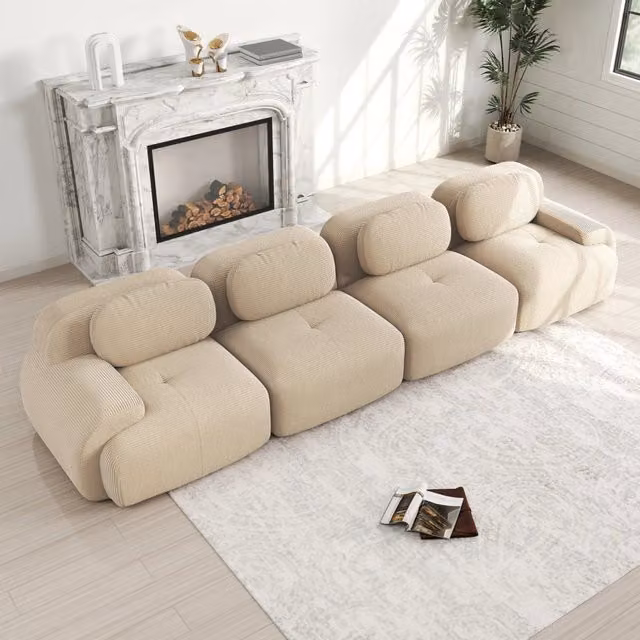 Divano angolare modulare senza struttura in corduroy beige 388x103x70 cm