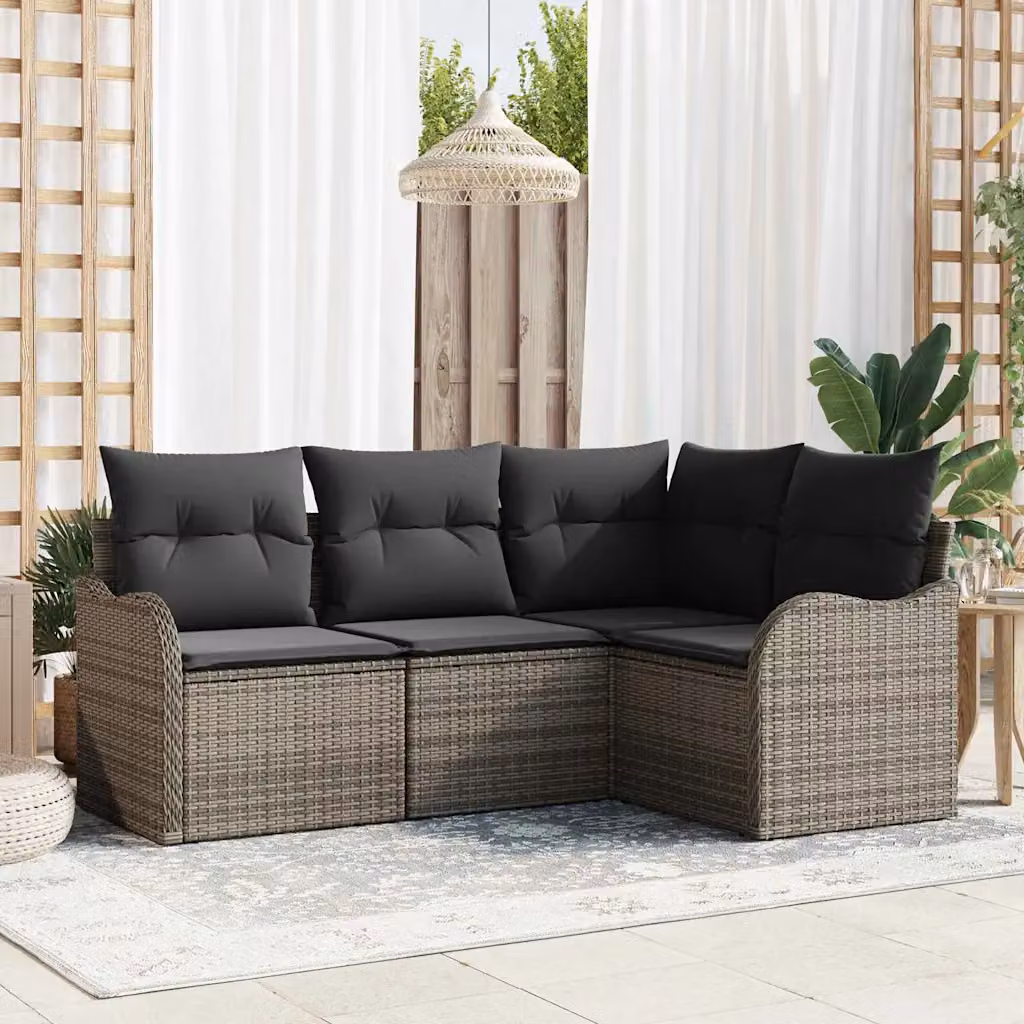 Set Divano da Giardino a L vidaXL in Polyrattan Grigio con Cuscini e Struttura in Acciaio – 1