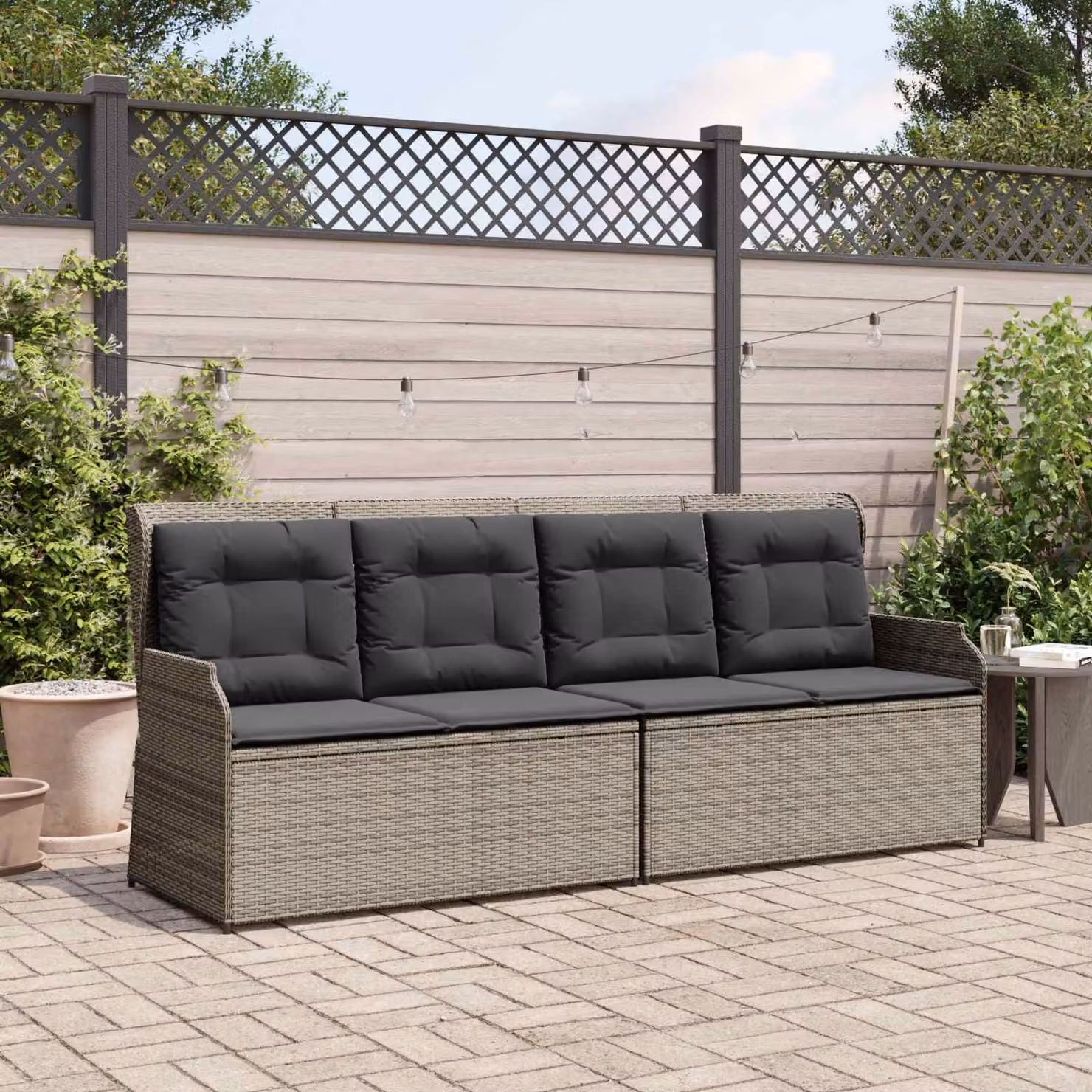 Panchina da giardino moderna vidaXL in rattan e metallo con braccioli, Grigio