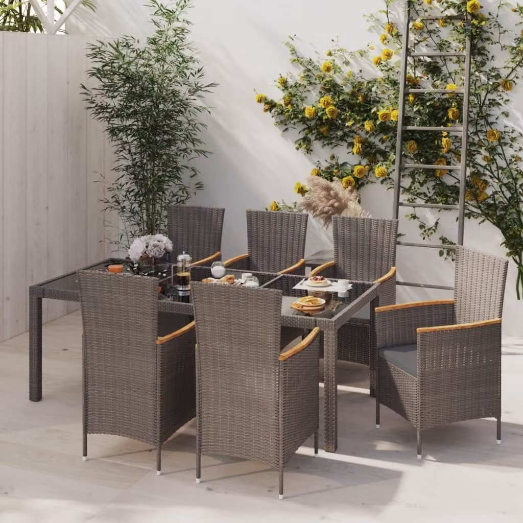 Maison Exclusive - Set da pranzo da giardino da 7 pezzi con cuscini in polyrattan nero e grigio