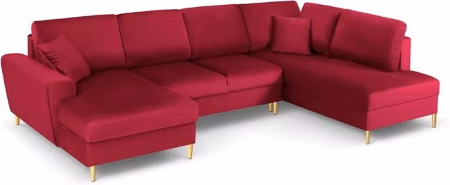 Divano panoramico convertibile Kyoto Cosmopolitan Design con contenitore, 7 posti, velluto rosso e oro, L/P/H: 313 x 194 x 88 cm – 1