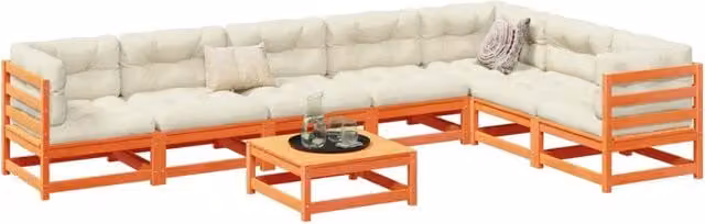 Set Divani Giardino 8 pz con Cuscini Marrone Cera Massello Pino 3299479