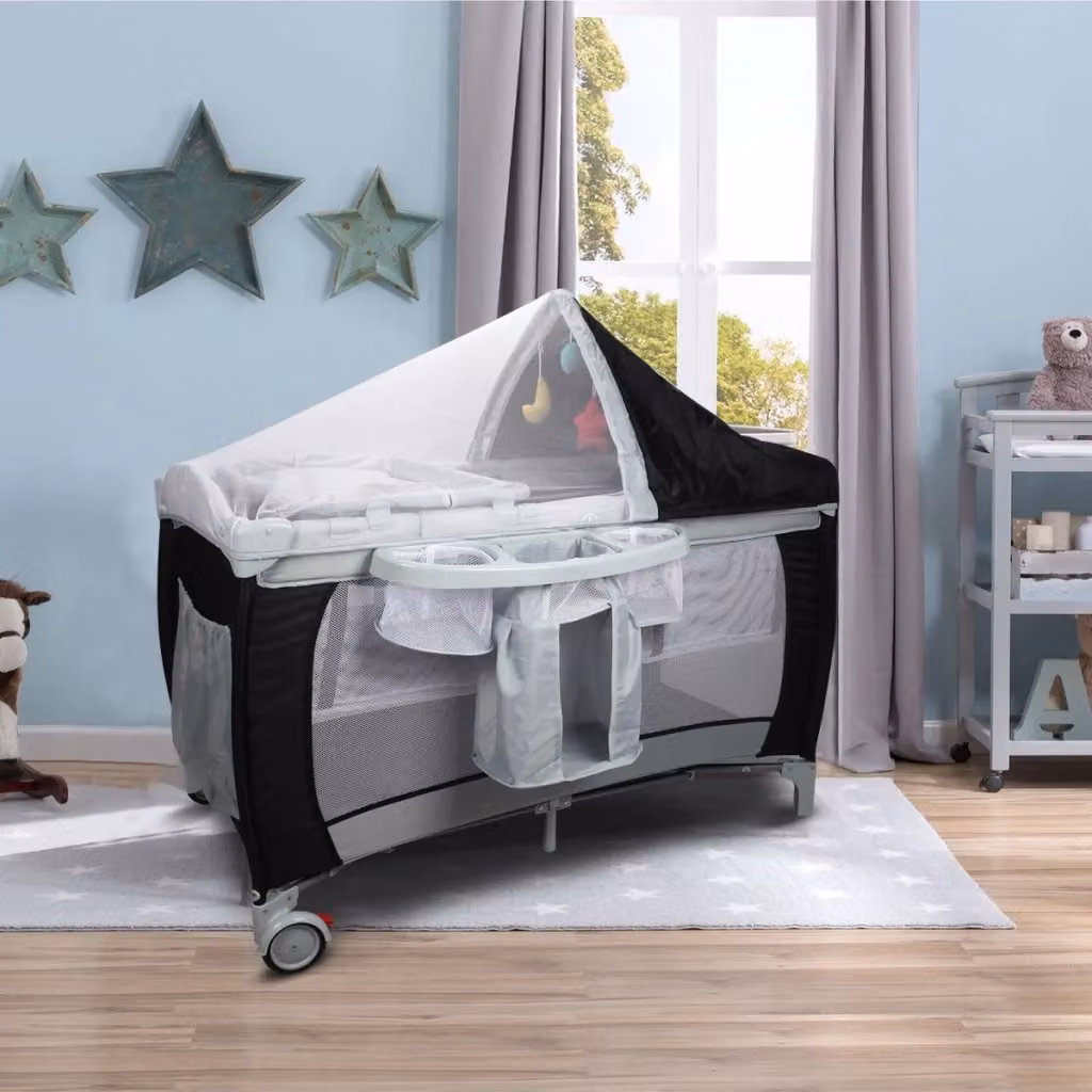 Culla pieghevole per bimbo con zanzariera e due livelli regolabili, colore nero, L 120 cm x P 60 cm x H 76 cm – 2