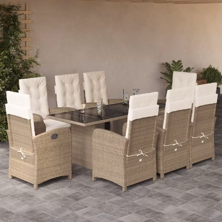 Maison Exclusive - Set da Pranzo da Giardino 9 pz con Cuscini Beige in Polyrattan