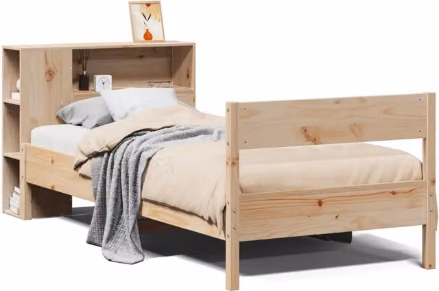 Letto singolo | Letto per adulti | Giroletto con Libreria senza Materasso 75x190 cm in Legno Pino
