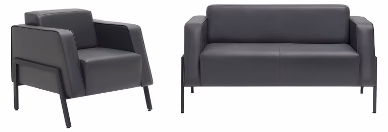 Schwarze Couchgarnitur Designer Leder 2-Sitzer 2x Luxus Sessel
