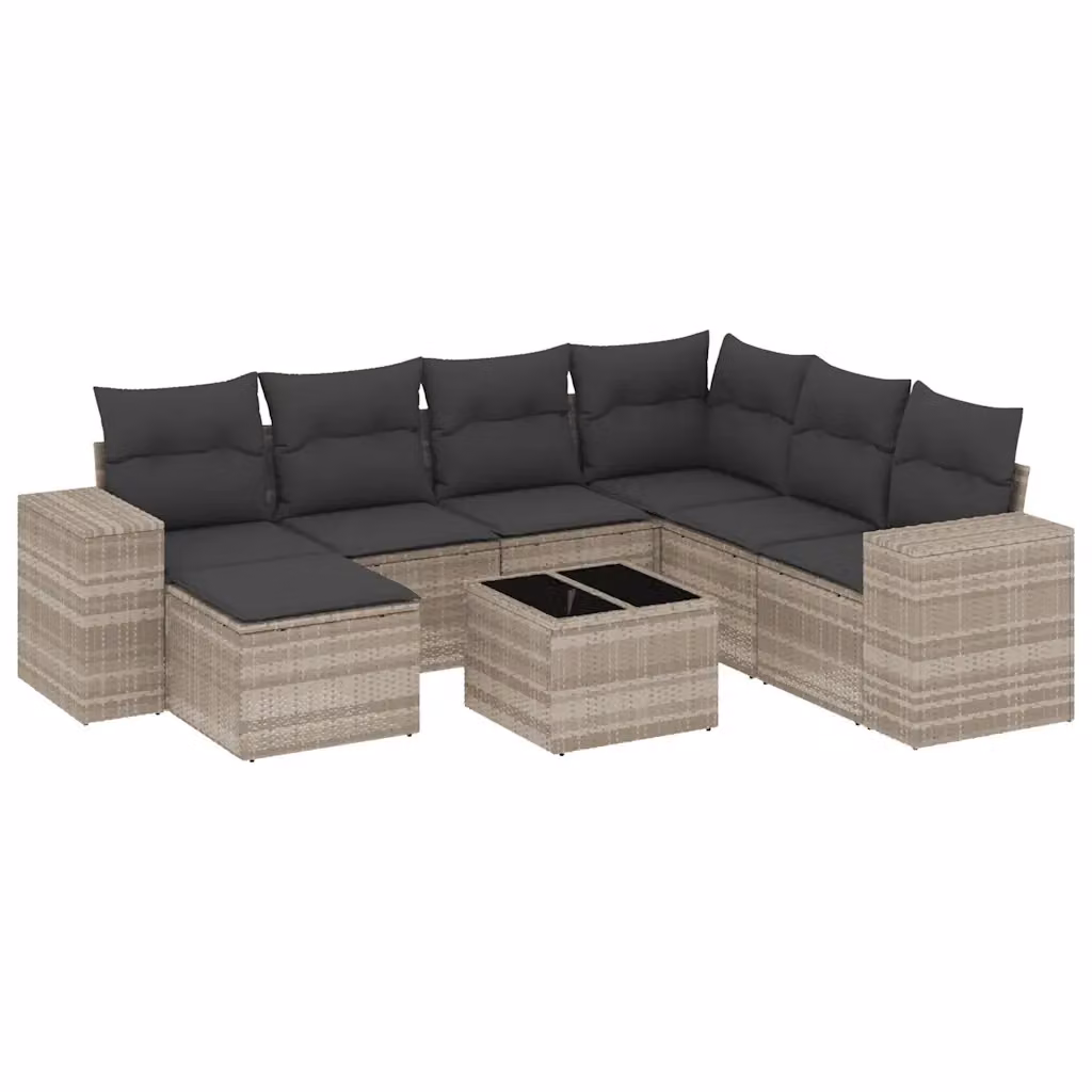 vidaXL Set Divano da Giardino a L 8pz in Polyrattan Grigio con Cuscini e Tavolino – 2