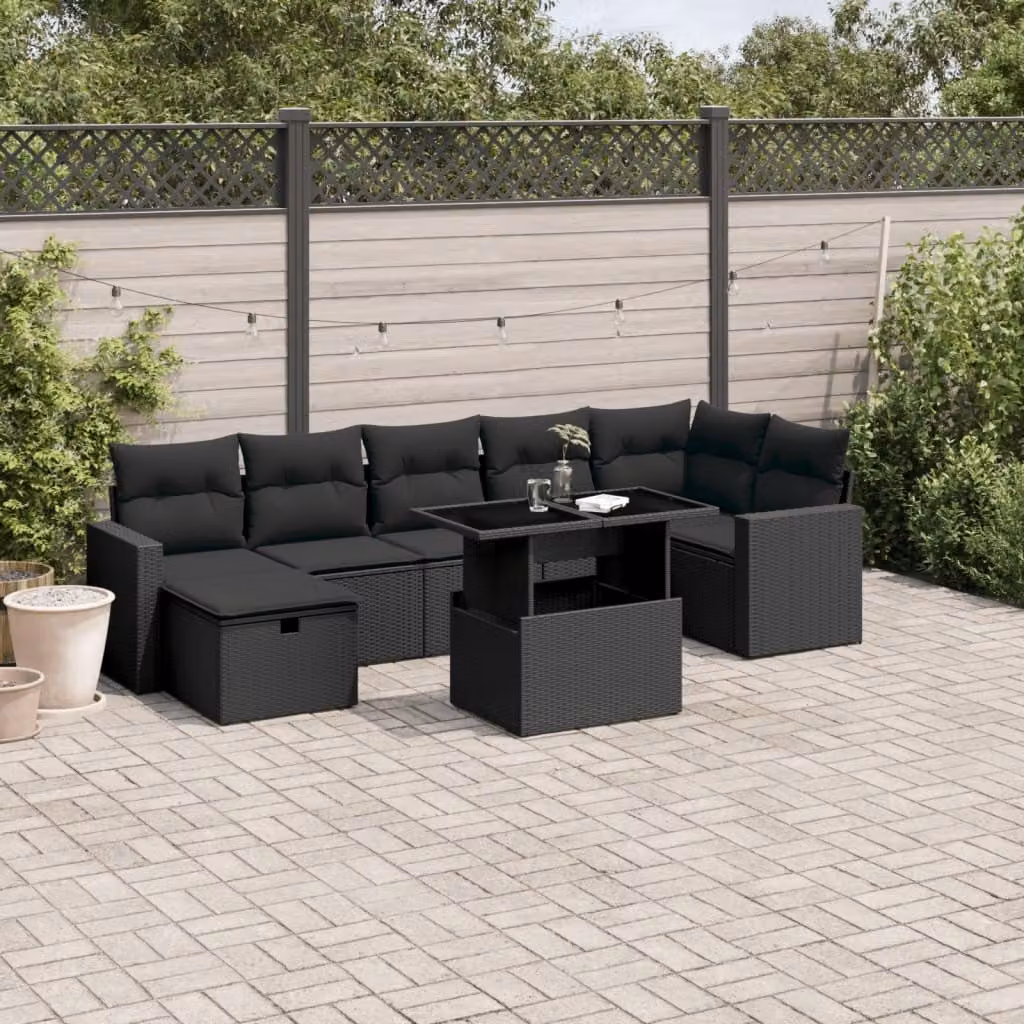 Maison Exclusive - Set da giardino 8 pezzi con cuscini in polyrattan nero