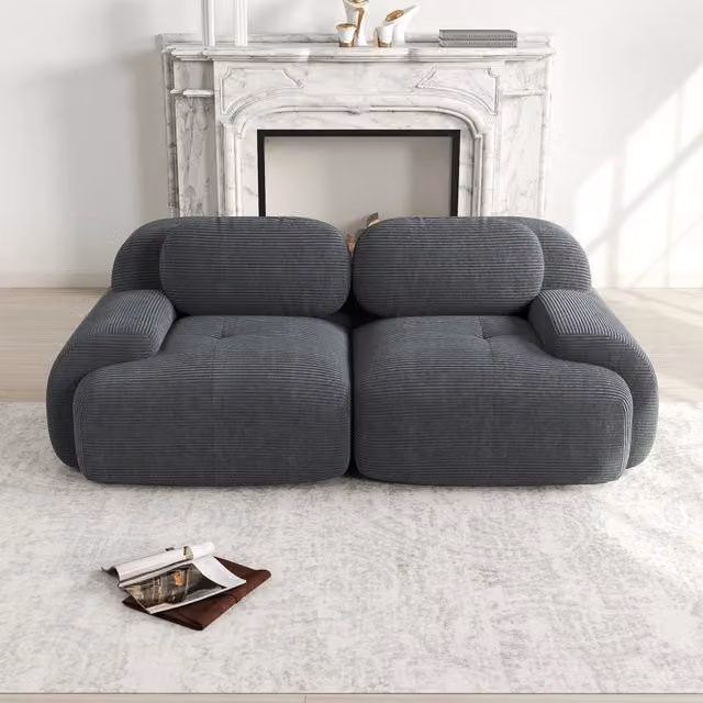 Divano 2 Posti in Tessuto a Coste Modulare con Braccioli ¨C MINIMAL ¨C Grigio