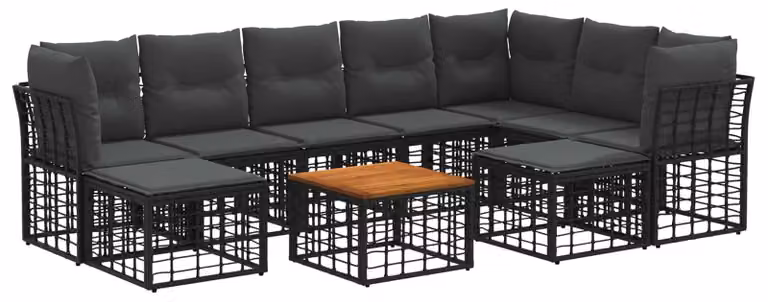 Set di divani da esterno 10 pcs Nero e Grigio scuro Poliestere