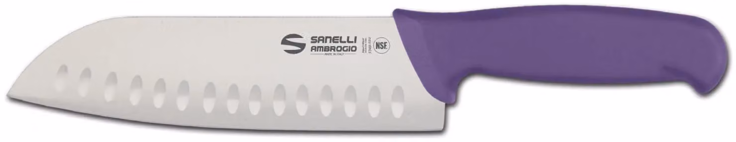 Coltello "Santoku", lama alveolata cm 18 viola linea Supra di Sanelli Ambrogio