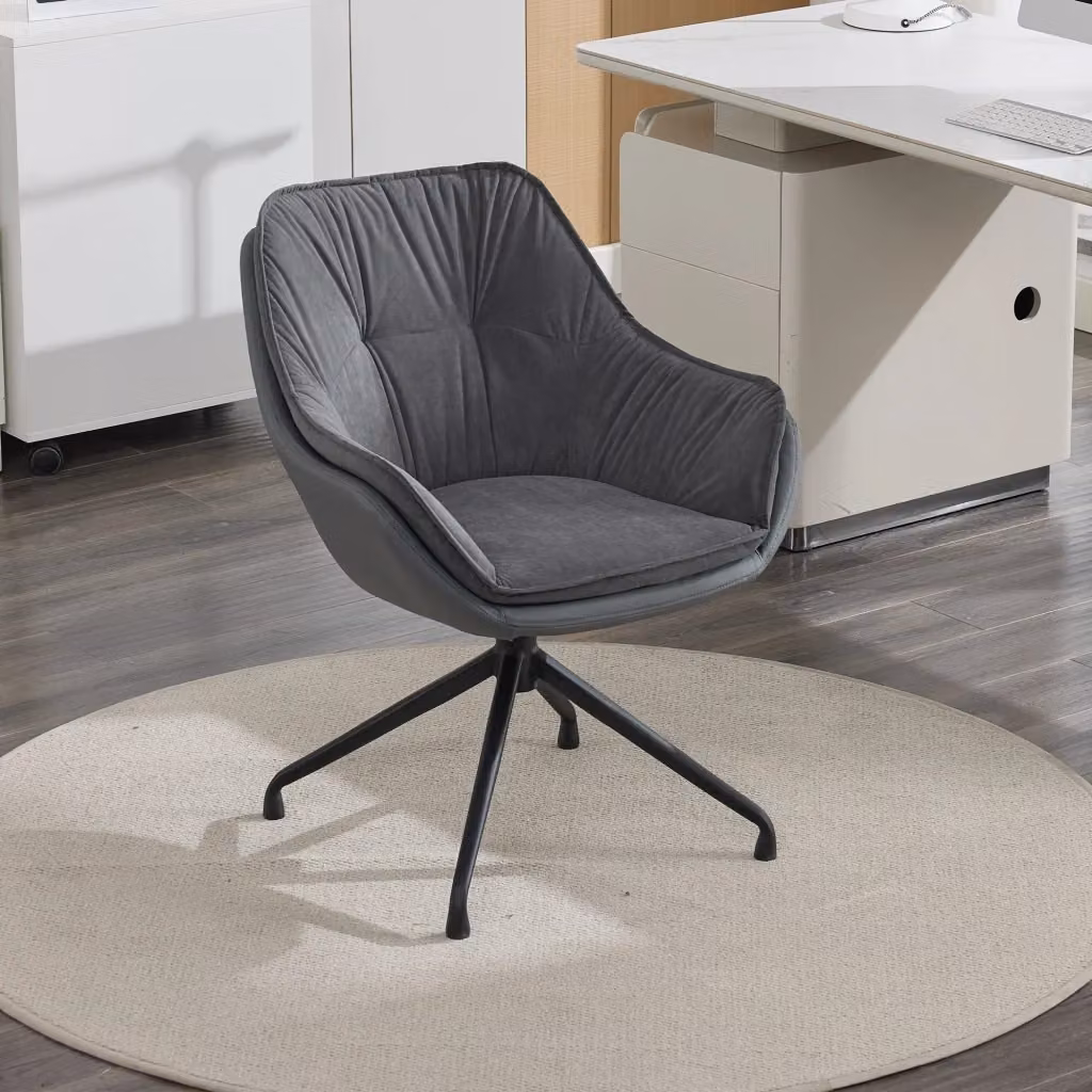 Sedia da ufficio girevole a 360 gradi Mivray in similpelle grigia con base in metallo e design moderno – 2