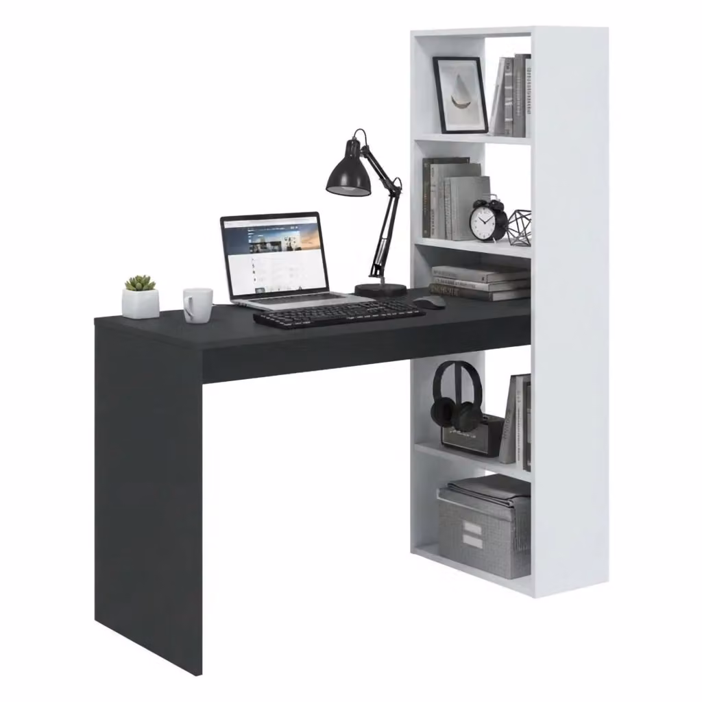 Scrivania da computer Ali DMORA con 5 ripiani, Bianco, L: 120 cm, P: 53 cm, H: 144 cm – 2
