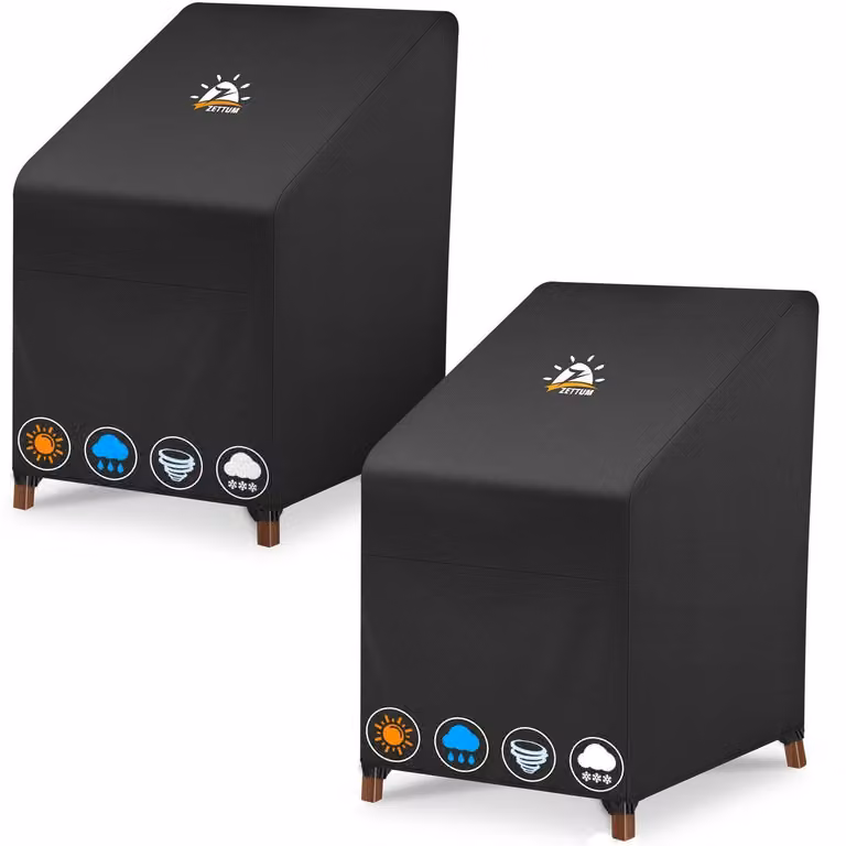 Coperture impermeabili per sedie impilabili, confezione da 2 pezzi, resistenti alle intemperie invernali, realizzate in tessuto Oxford 600D con rivestimento in PU, con protezione anti-UV, dimensioni 71x91x120 cm