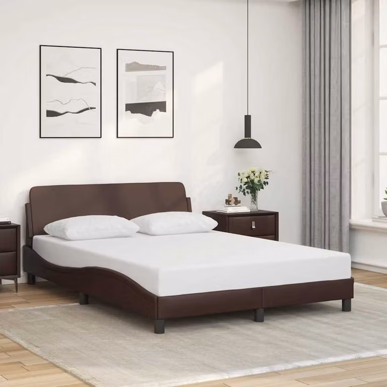 Giroletto vidaXL Dover Marrone in Similpelle con Struttura in Legno e Doghe, L/P: 140 x 190 cm
