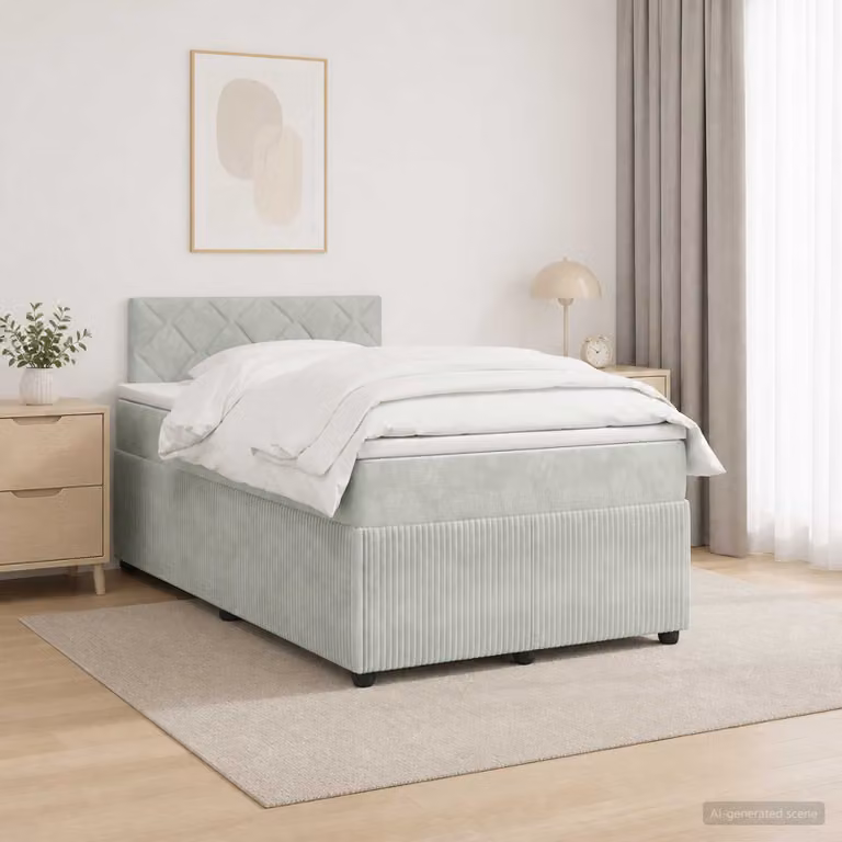 Letto box spring con materasso ibrido vidaXL in tessuto Grigio, L 120 x P 200 cm