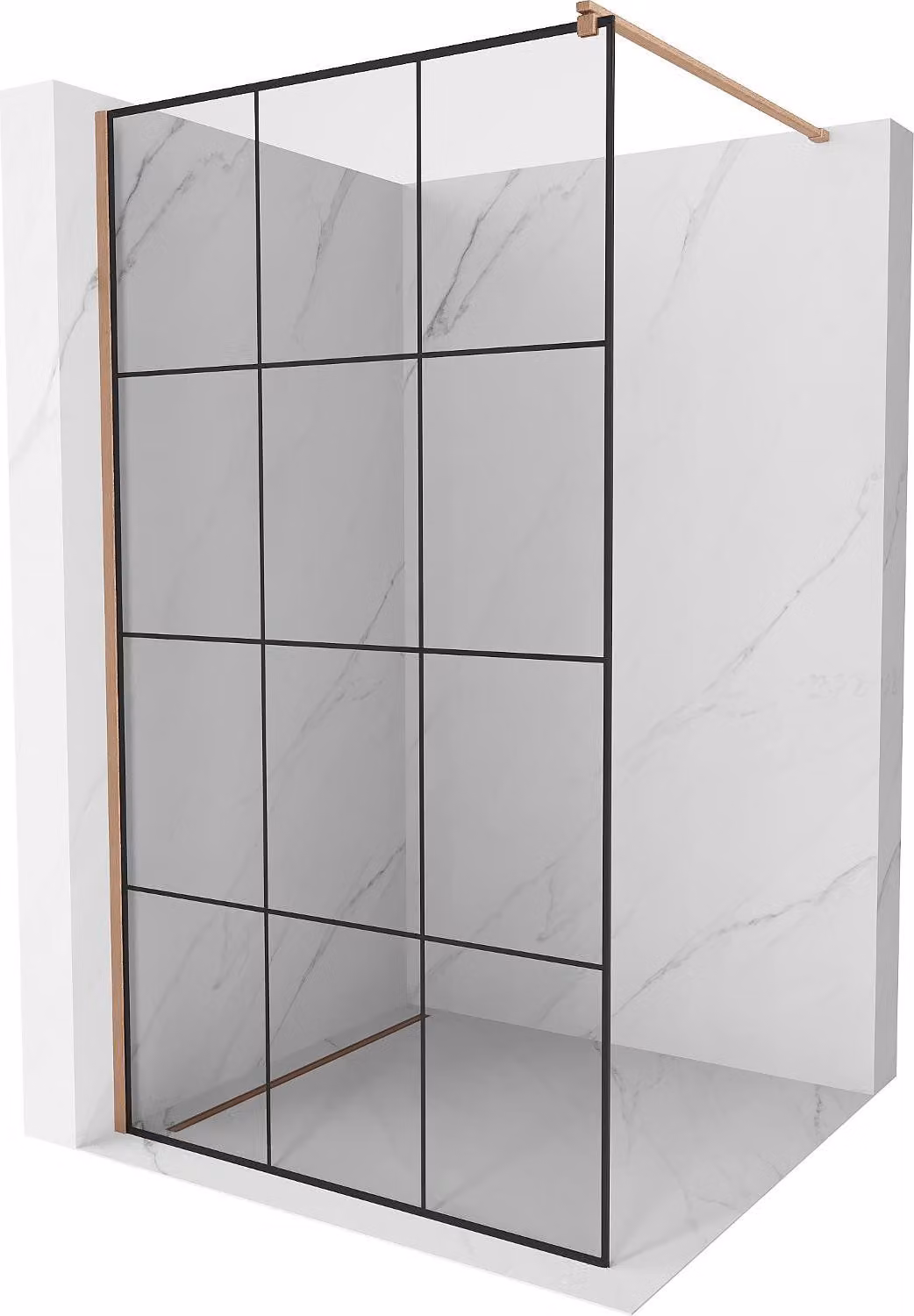Mexen Kioto parete doccia Walk-in 100 x 200 cm, rete nera 8 mm, rame spazzolato - 800-100-101-65-77
