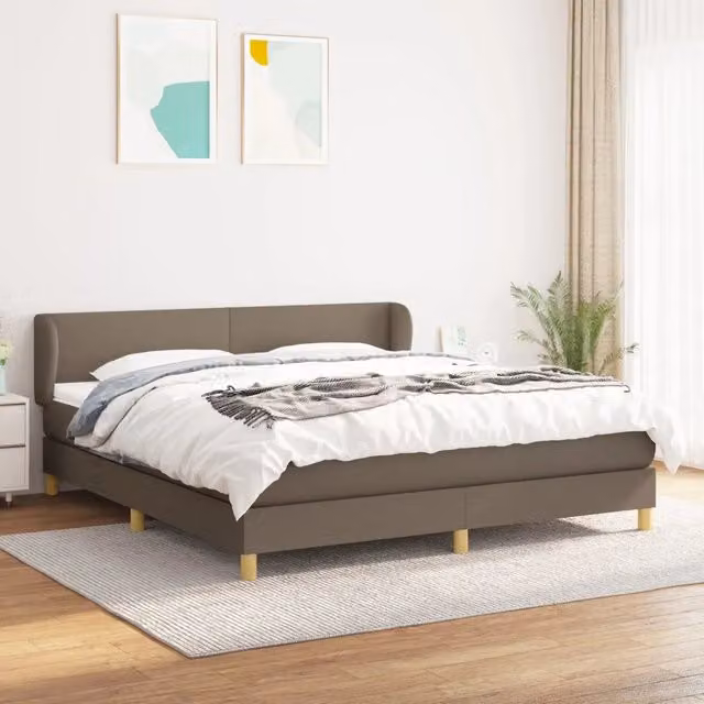 Letto Ibrido vidaXL con Giroletto a Molle e Materasso in Tessuto Beige e Bianco L/P/H: 180 x 200 x 88 cm