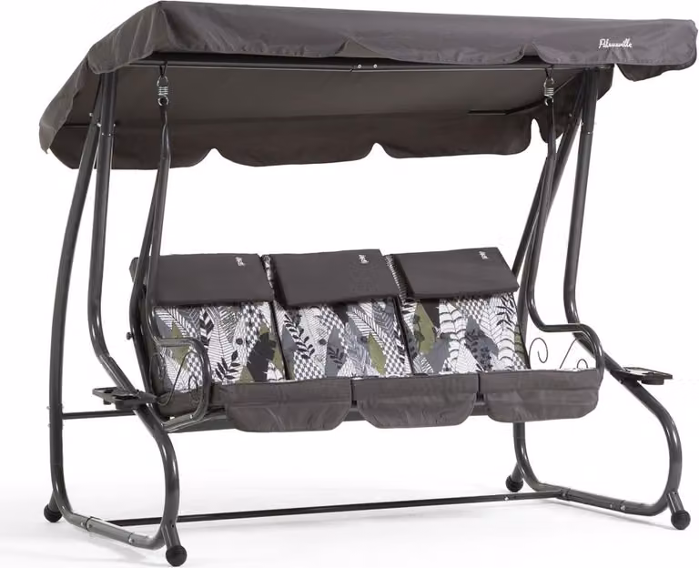 Altalena da giardino a 3 posti, regolabile con tetto reclinabile, cuscini da 7 cm e tasche laterali - robusta struttura in metallo, design moderno e comfort extra per giardino, patio e balcone - MIZAR - Verde Matrix