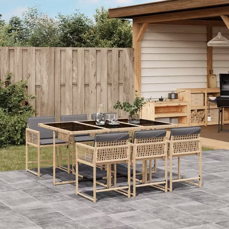 Maison Exclusive - Set Pranzo da Giardino 7 pz con Cuscini Beige Misto Polyrattan