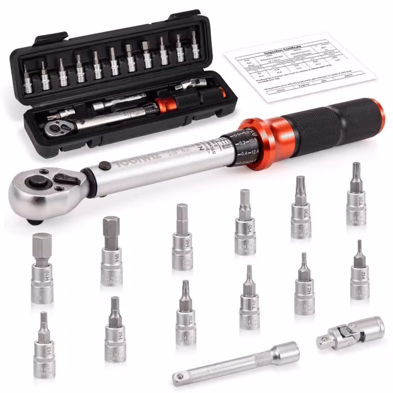 Chiave dinamometrica a bussola da 1/4", coppia da 2-26 Nm, tolleranza ±3%, 72 denti, confezione da 15 pezzi