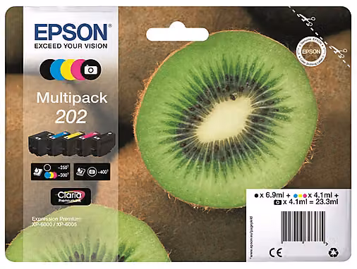 Multipack di 5 cartucce d'inchiostro Epson Kiwi 202 per stampanti inkjet, colori Nero, Giallo, Ciano, Magenta e Nero Photo