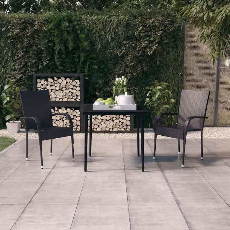Set Mobili da Giardino 3 Pezzi vidaXL in Polyrattan e Vetro Nero Moderno