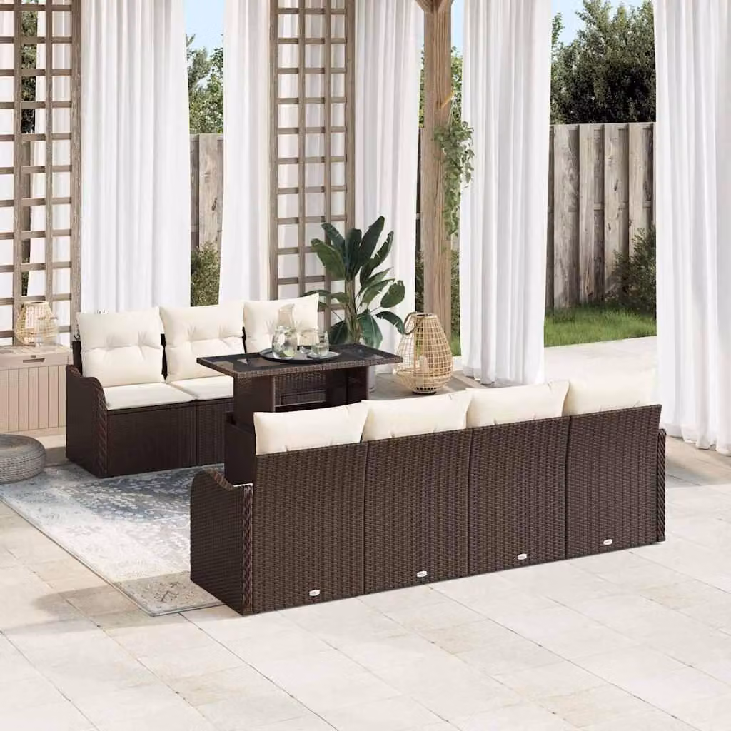 Maison Exclusive - Set Divano da Giardino con cuscino 8 pcs Marrone Poly Rattan