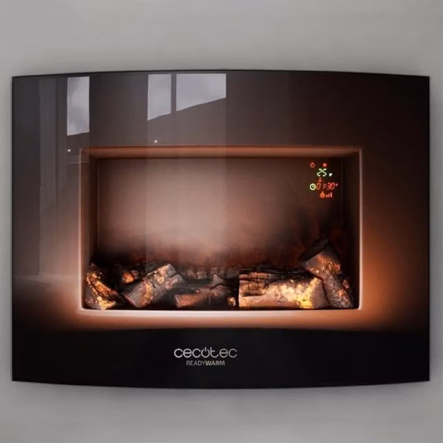 Caminetto elettrico da parete Cecotec Ready Warm 2200 Curved Flames nero con effetto vetro