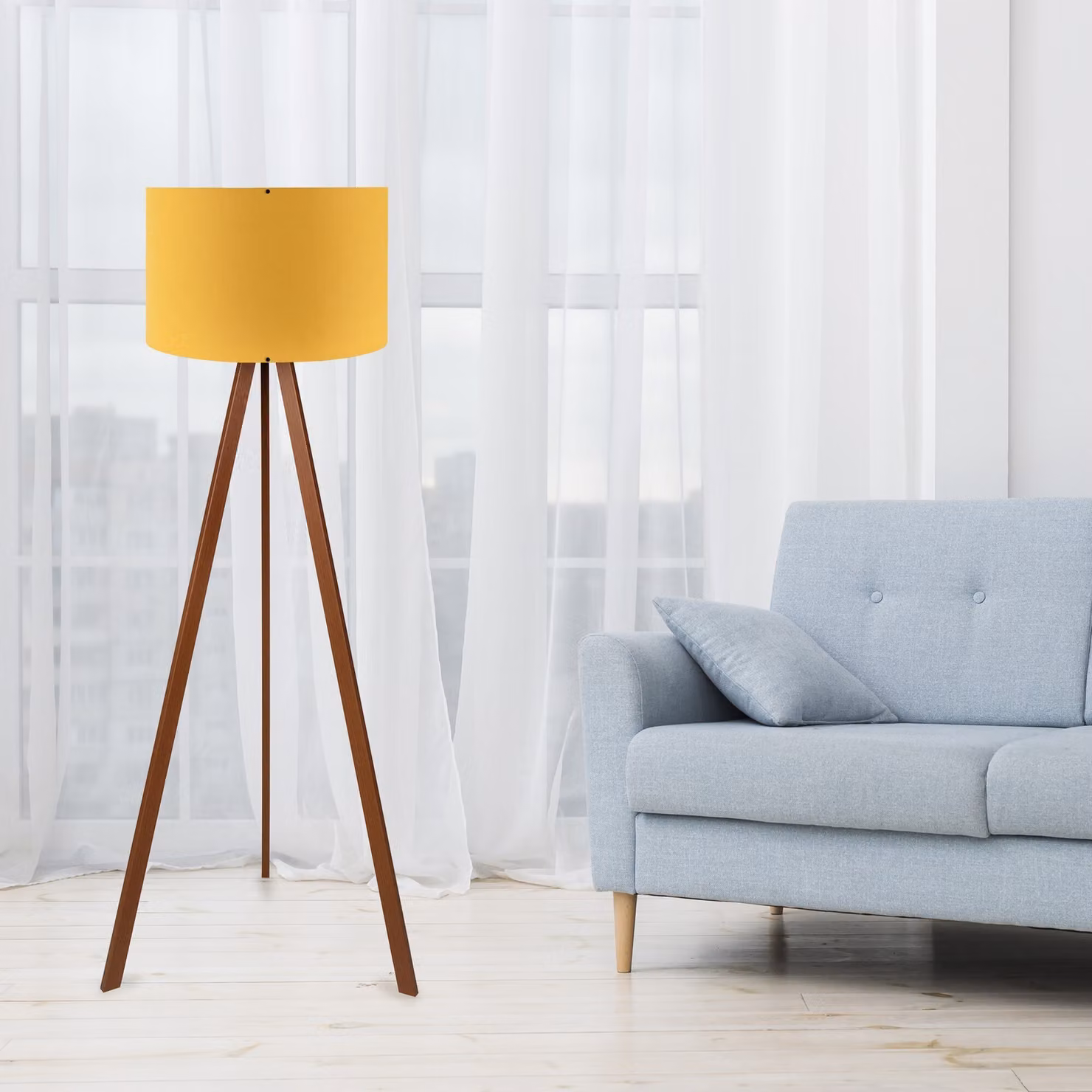 Opviq, AYD-1565, lampade da terra, giallo, MDF, 38 x 38 x 140 cm