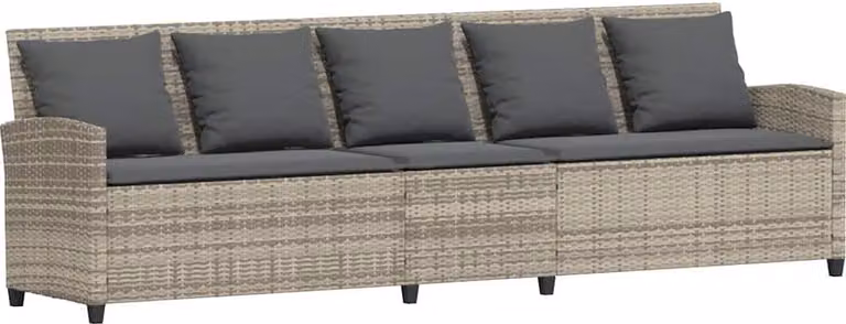 Divano da Giardino con Cuscini 5 Posti Grigio Chiaro Polyrattan
