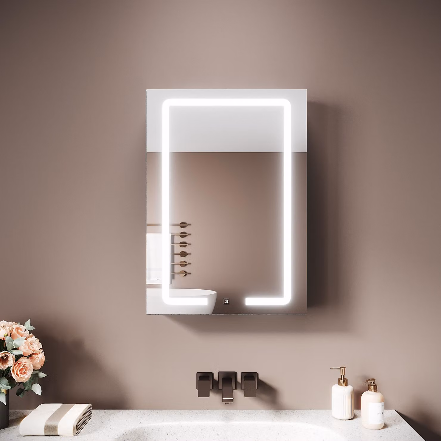 Armadio a specchio Sonni a un'anta in ferro 50 x 70 x 13 cm, grigio specchiato, con ripiano per cosmetici e specchio ingranditore